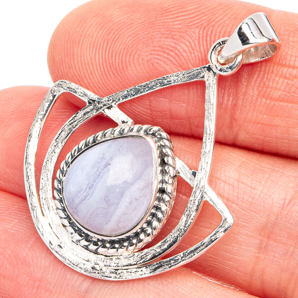Premium Blue Lace Agate Pendant 1 3/8" (925 Sterling Silver) P45051