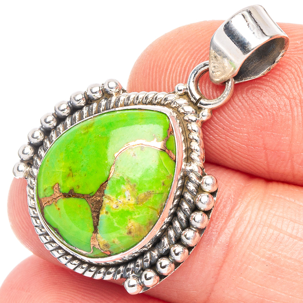 Green Copper Composite Turquoise Pendant 1 1/4" (925 Sterling Silver) P43972