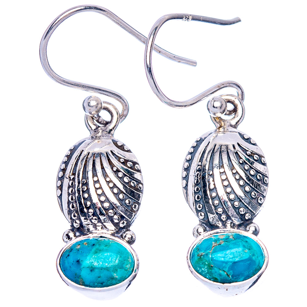 Chrysocolla Seashell Earrings 1 1/4" (925 Sterling Silver) E1394