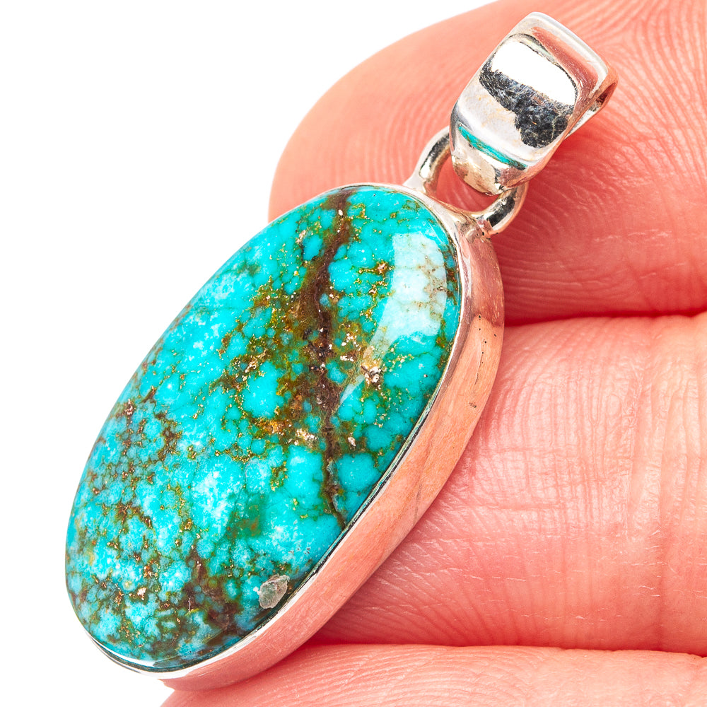 Rare Nevada Turquoise Pendant 1 1/4" (.925 Sterling Silver)