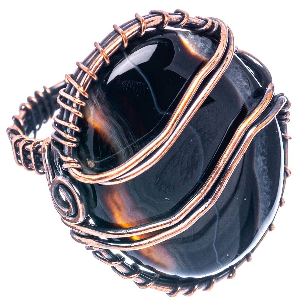 Banded Agate Wire Wrap Ring Size 7.5 (Oxidized Copper)
