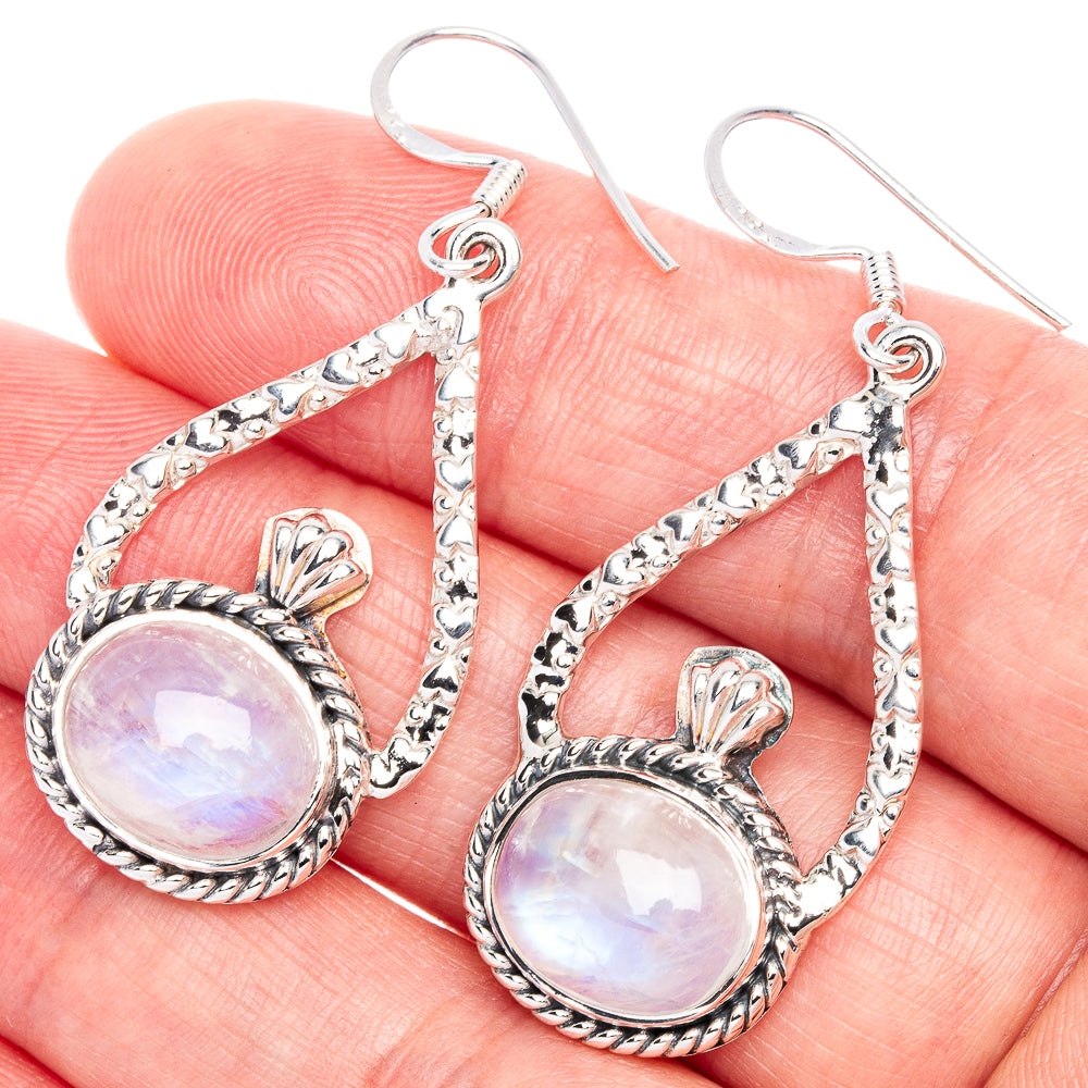 Premium Rainbow Moonstone Earrings 1 7/8" (925 Sterling Silver) E1181