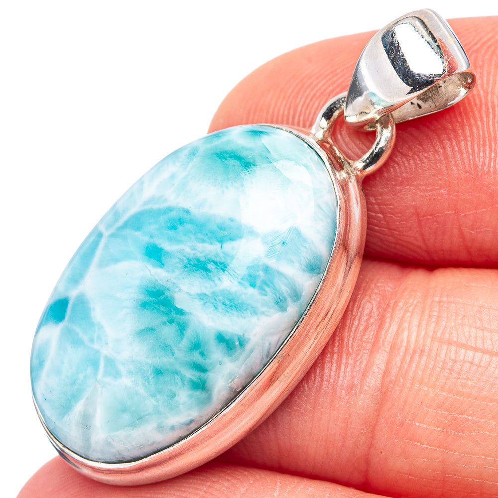 Rare Larimar Pendant 1 3/8" (.925 Sterling Silver)