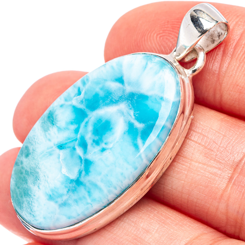Rare Larimar Pendant 1 5/8" (.925 Sterling Silver)