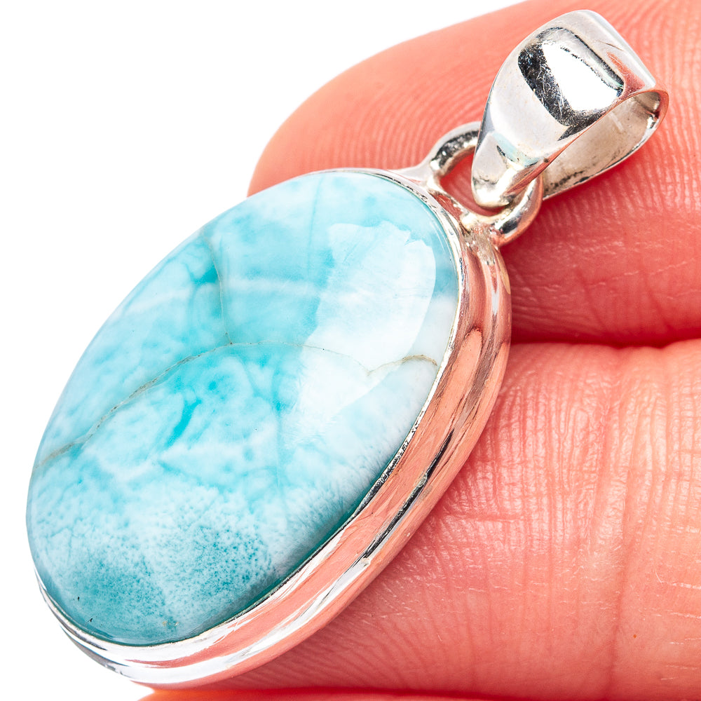 Rare Larimar Pendant 1 3/8" (.925 Sterling Silver)
