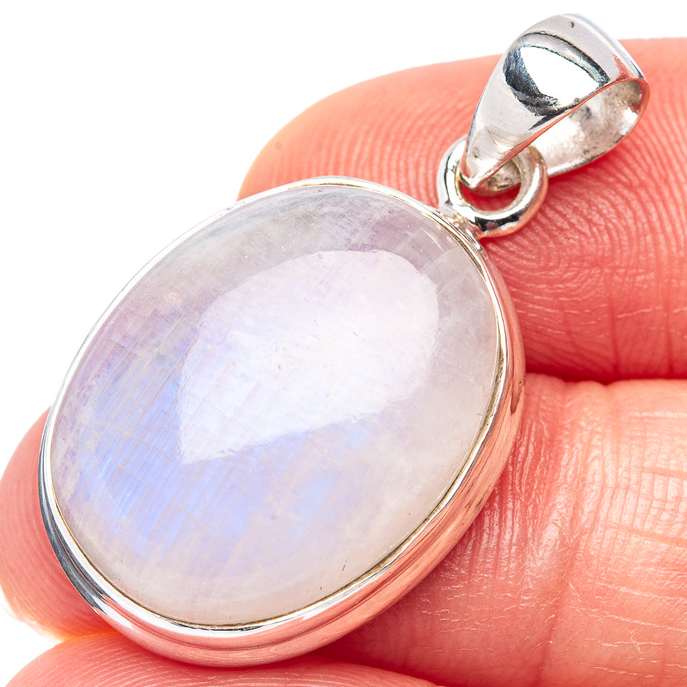 Rainbow Moonstone Pendant 1 1/4" (.925 Sterling Silver)