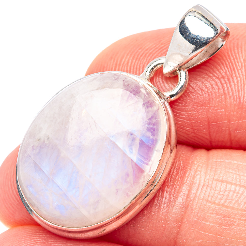 Rainbow Moonstone Pendant 1 1/4" (.925 Sterling Silver)