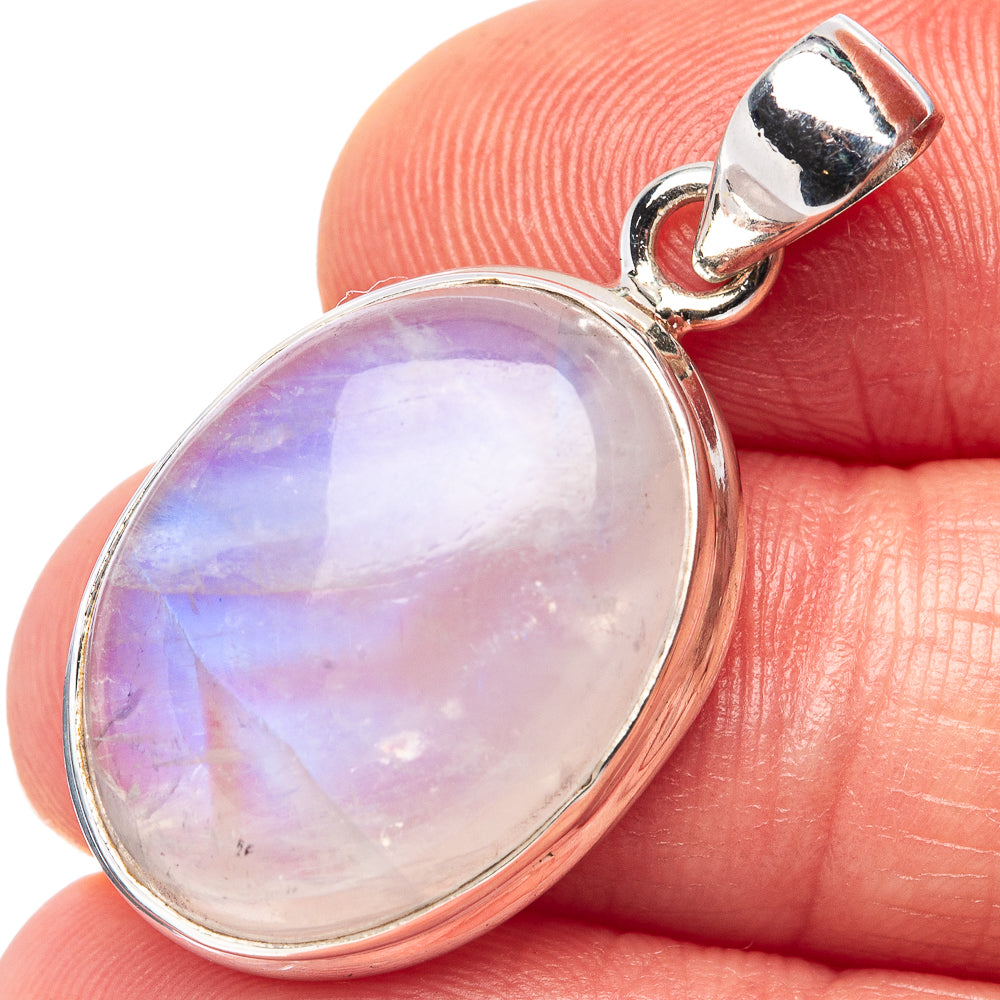 Rainbow Moonstone Pendant 1 1/4" (.925 Sterling Silver)
