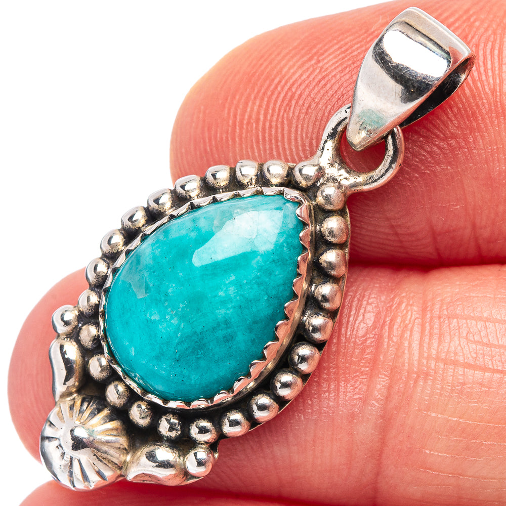 Amazonite Native Style Pendant 1 3/8" (.925 Sterling Silver)