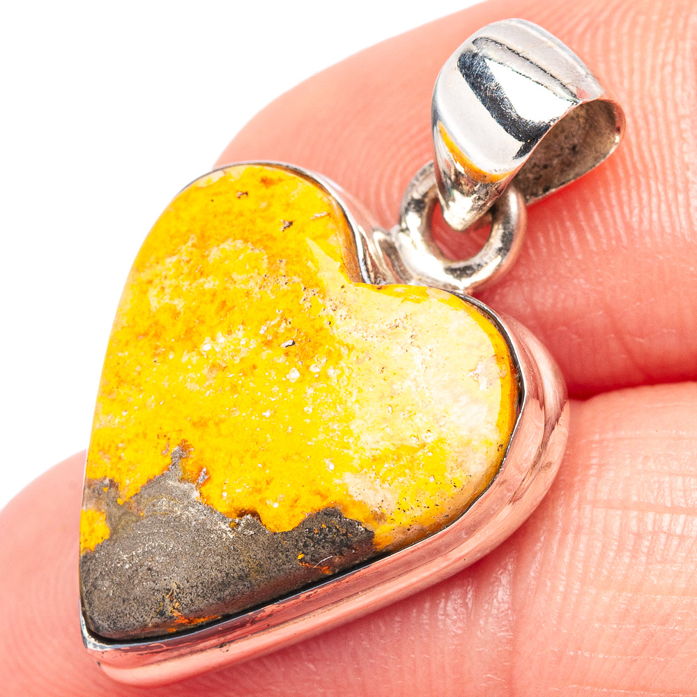 Bumblebee Jasper Heart Pendant 1 1/8" (.925 Sterling Silver)