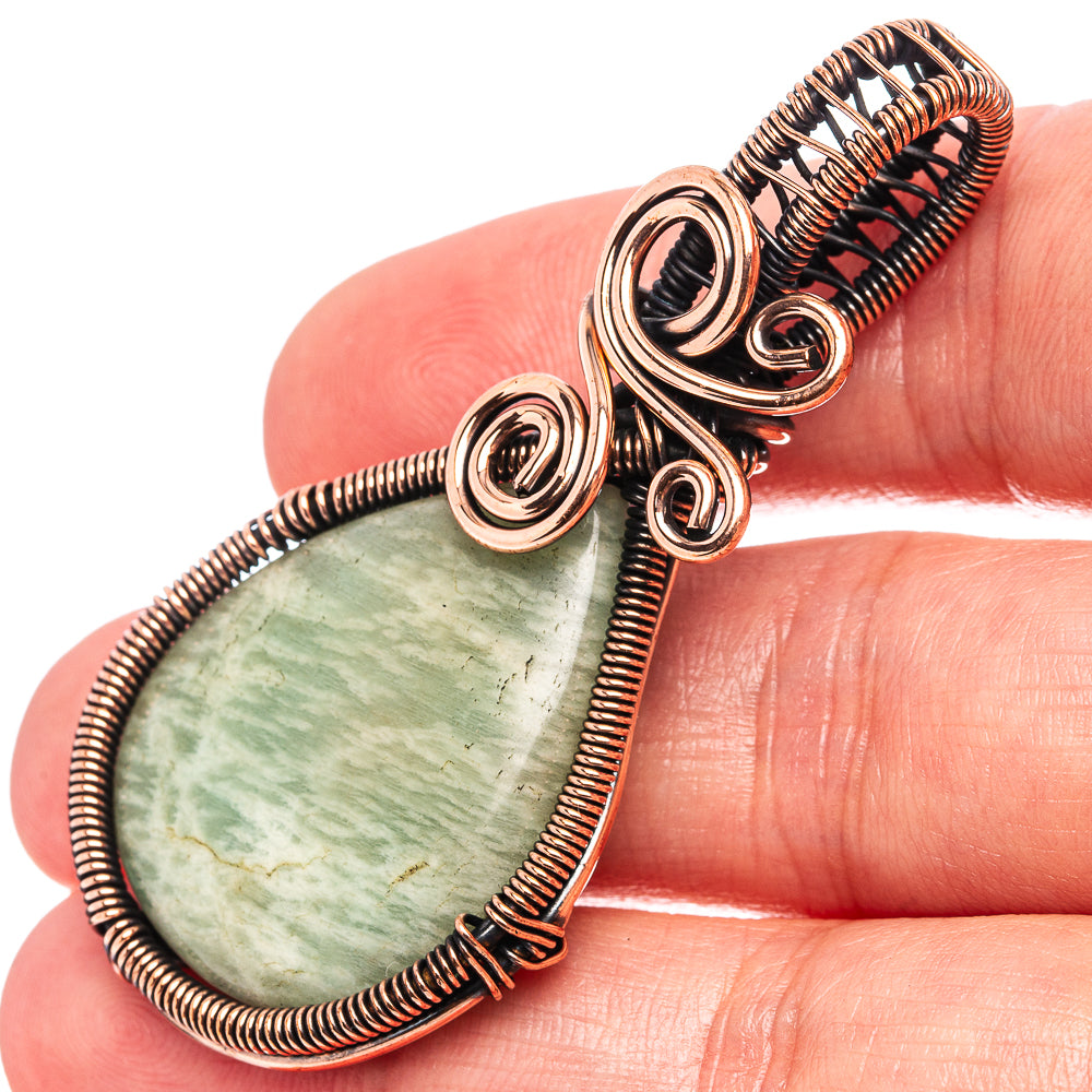 Amazonite Wire Wrap Pendant 2 1/4" (Oxidized Copper)