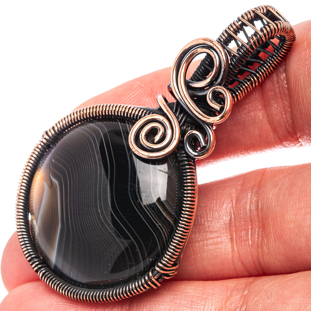 Banded Agate Wire Wrap Pendant 2 1/8" (Oxidized Copper)
