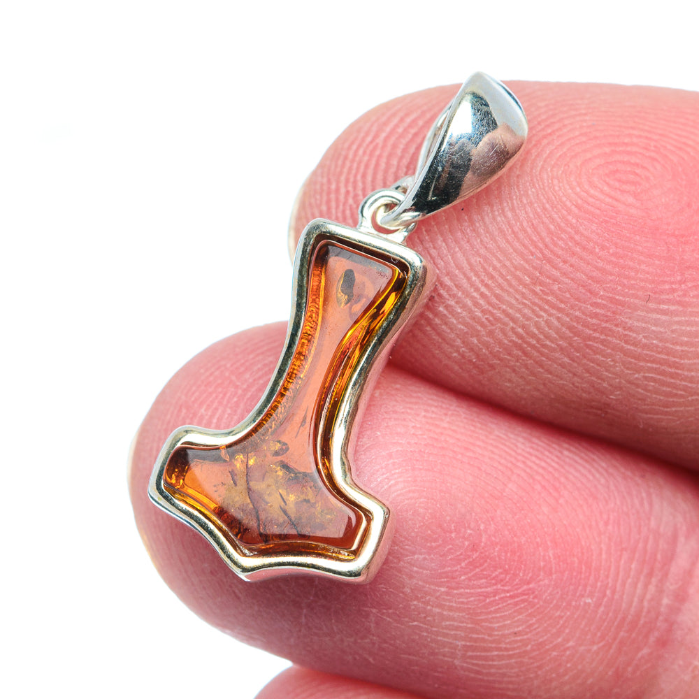 Baltic Amber Thor's Hammer Dainty Pendant 7/8" (925 Sterling Silver) PD33096