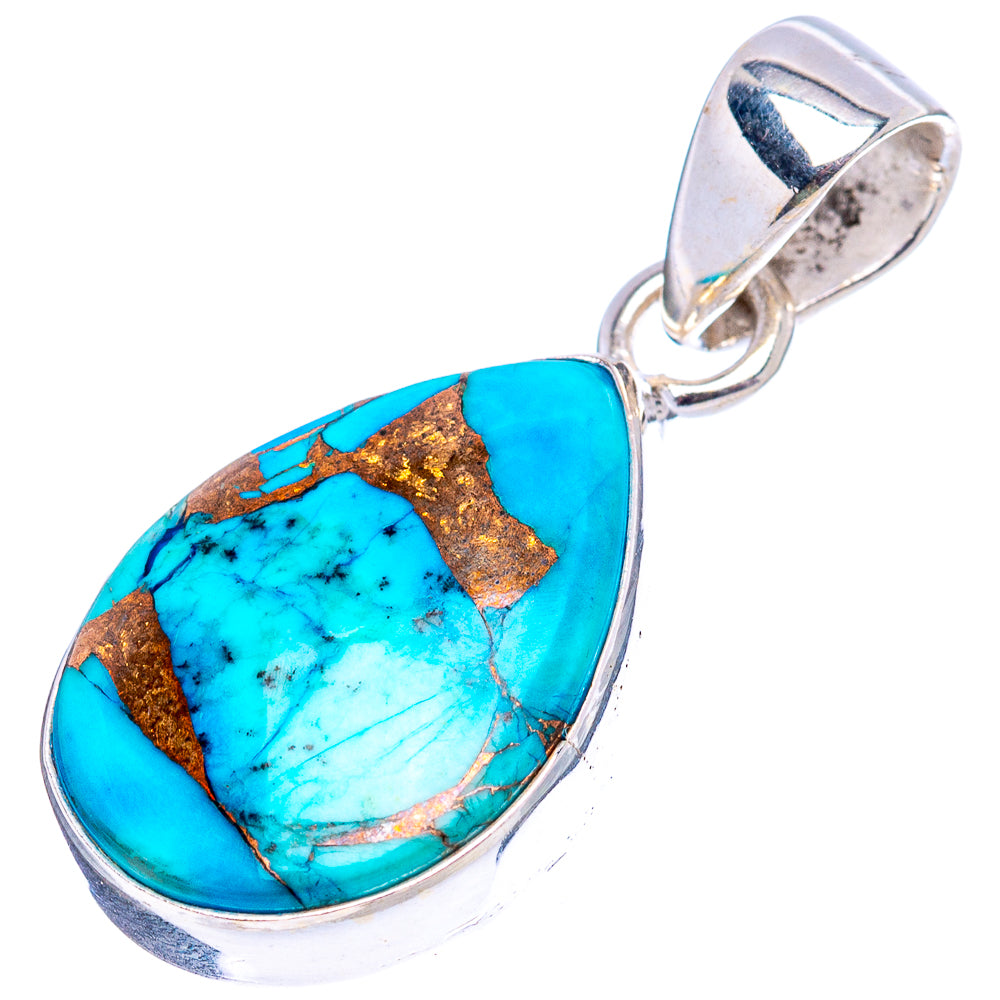 Blue Copper Turquoise Pendant 1 1/4" (.925 Sterling Silver)