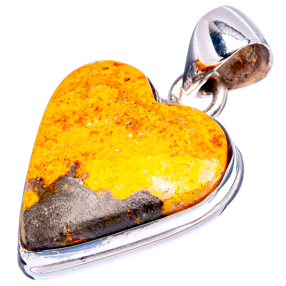 Bumblebee Jasper Heart Pendant 1 1/8" (.925 Sterling Silver)