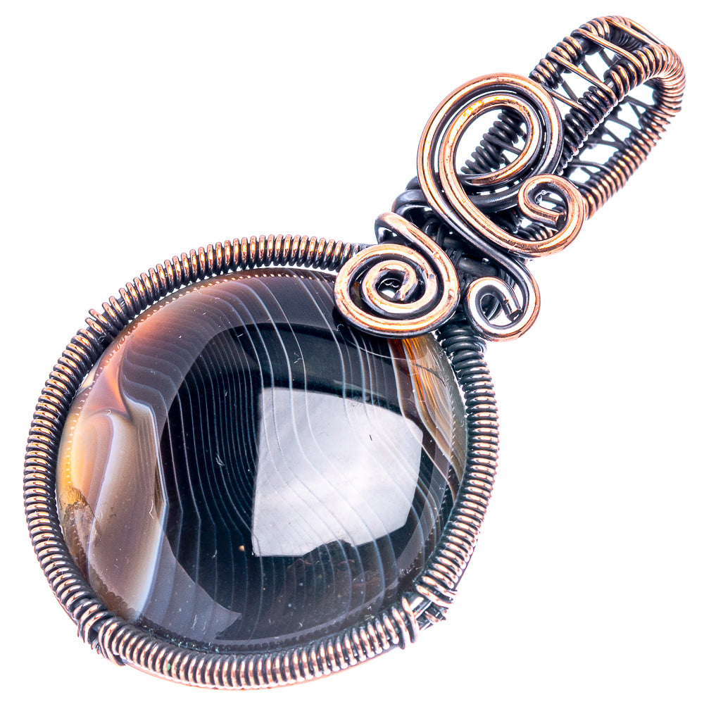 Banded Agate Wire Wrap Pendant 2 1/8" (Oxidized Copper)