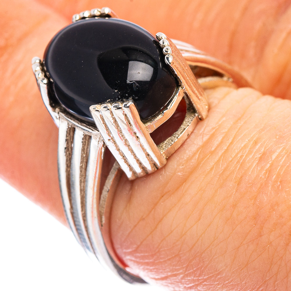 Black Onyx Filigree Style Ring Size 7.75 (.925 Sterling Silver)