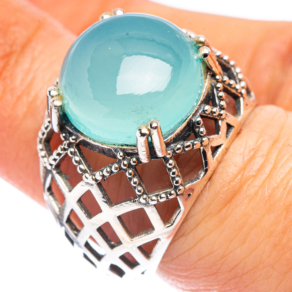 Aqua Chalcedony Filigree Style Ring Size 6.5 (.925 Sterling Silver)