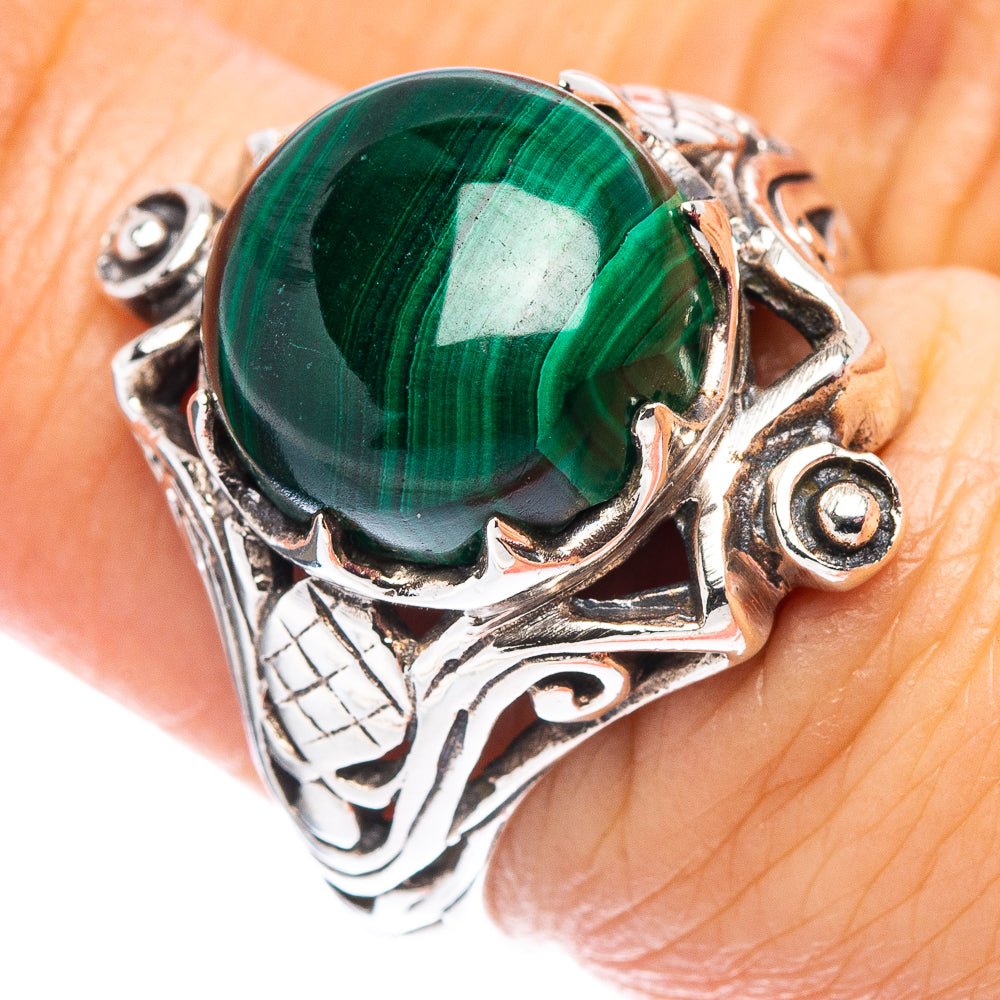 Malachite Filigree Style Ring Size 6.75 (.925 Sterling Silver)
