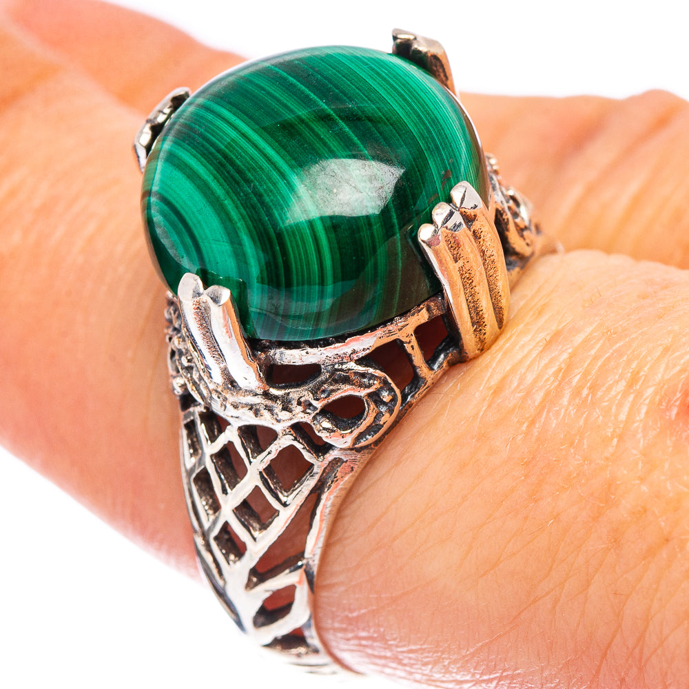 Malachite Filigree Style Ring Size 7.75 (.925 Sterling Silver)