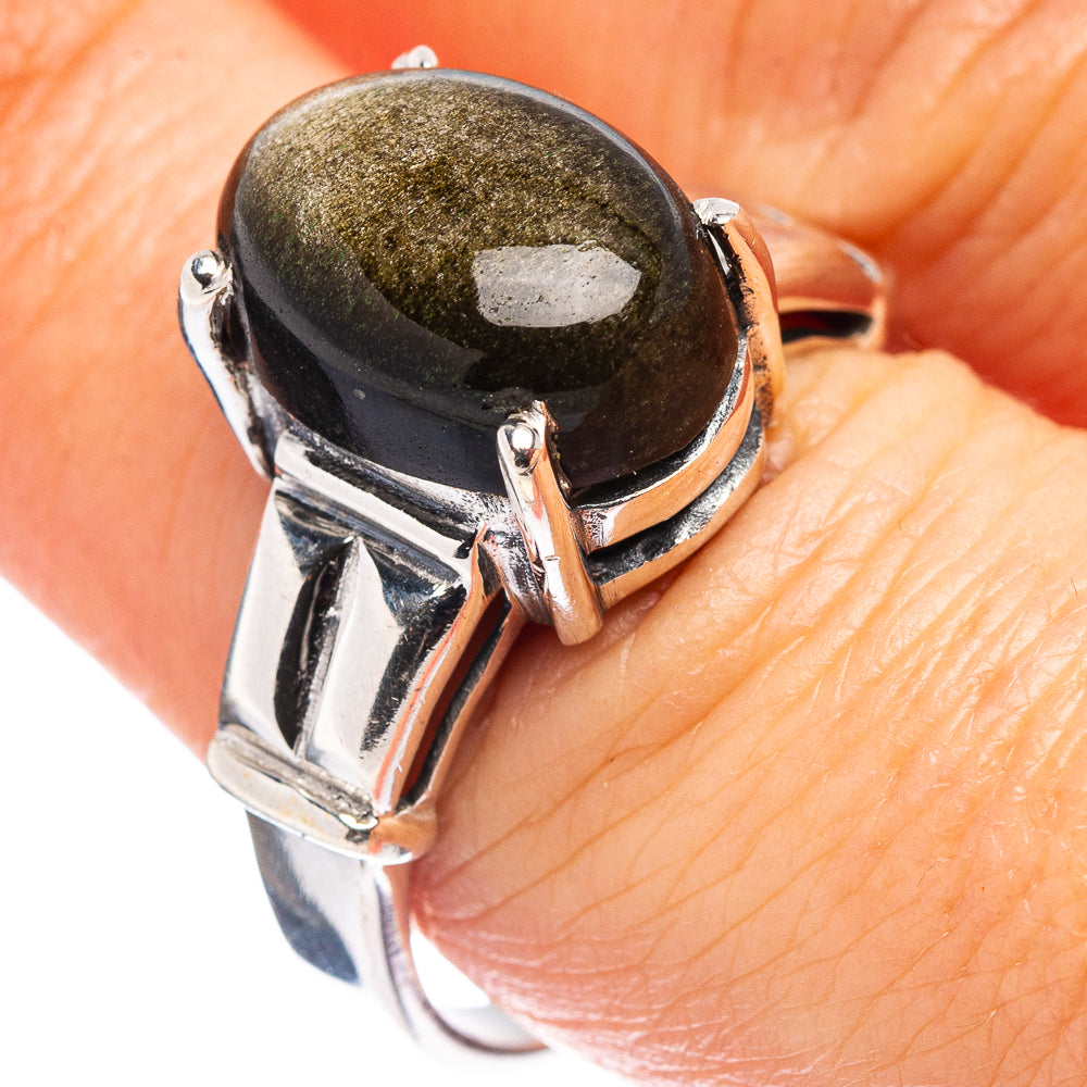 Gold Sheen Obsidian Filigree Style Ring Size 8.75 (.925 Sterling Silver)