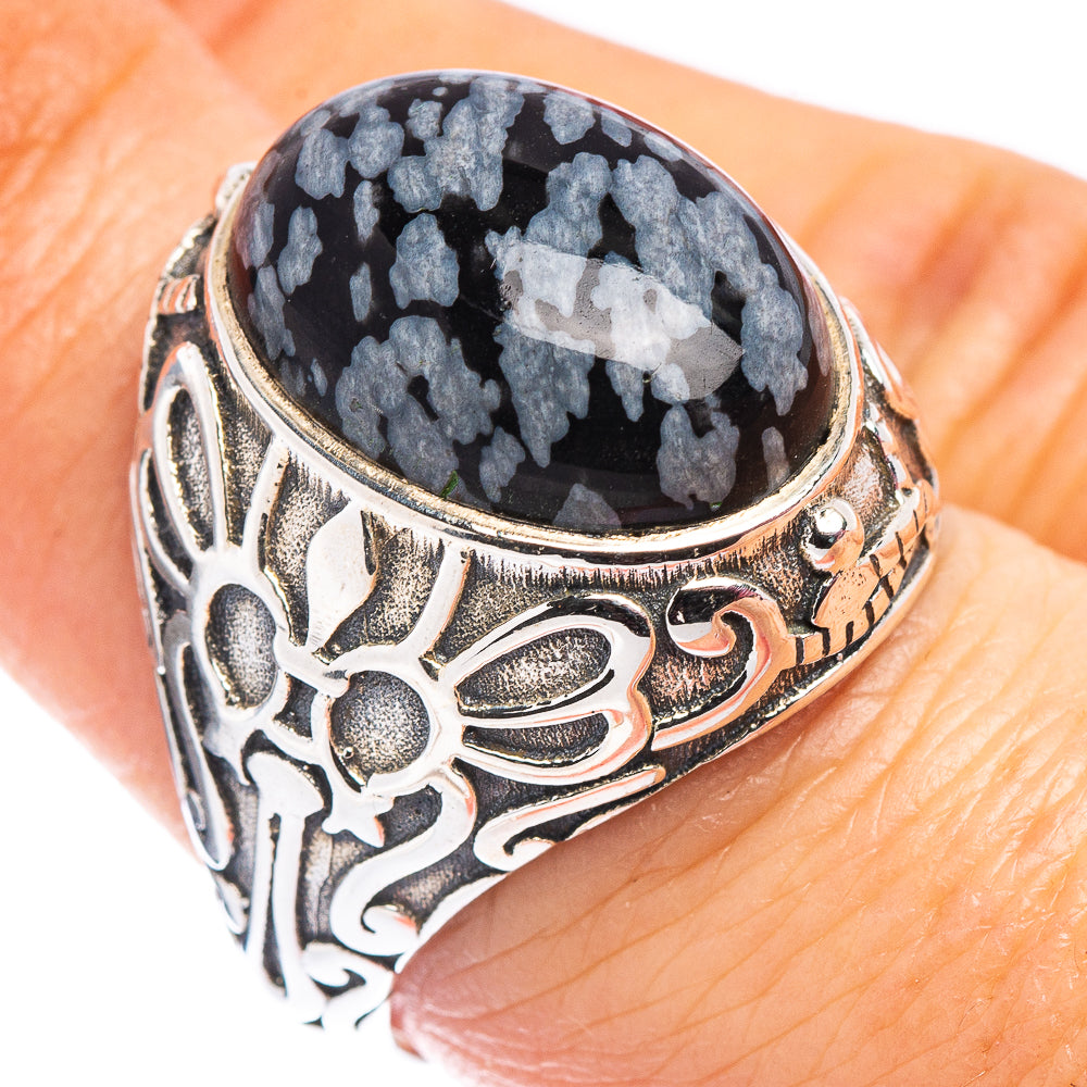 Snowflake Obsidian Filigree Style Ring Size 7.75 (.925 Sterling Silver)