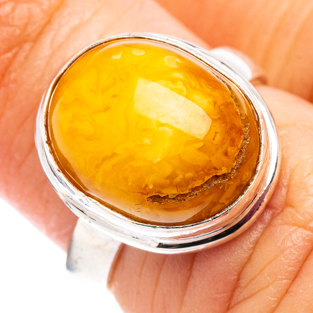 Bone Amber Ring Size 4.75 (.925 Sterling Silver)