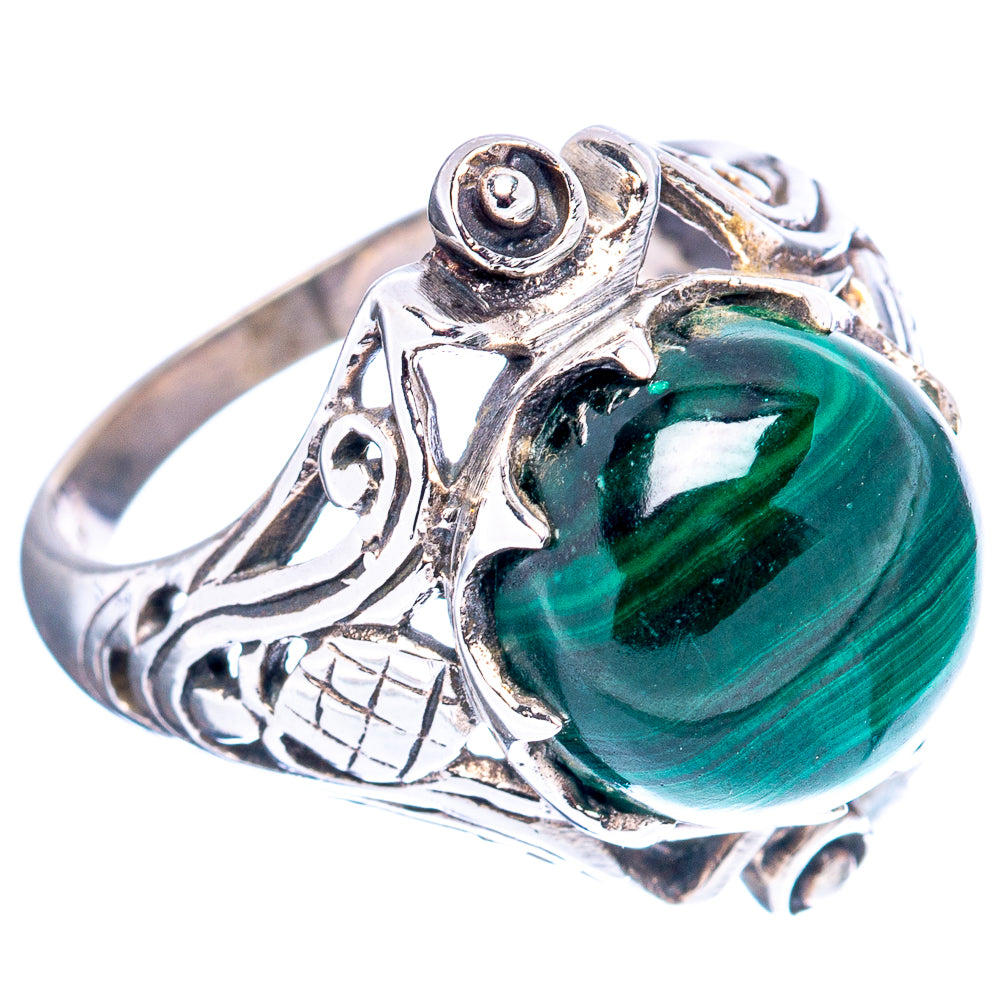 Malachite Filigree Style Ring Size 6.75 (.925 Sterling Silver)