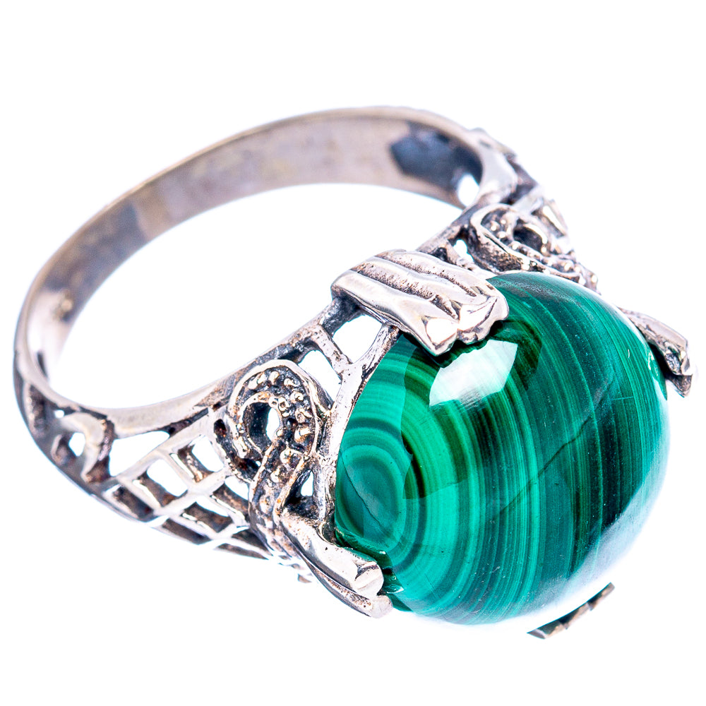 Malachite Filigree Style Ring Size 7.75 (.925 Sterling Silver)