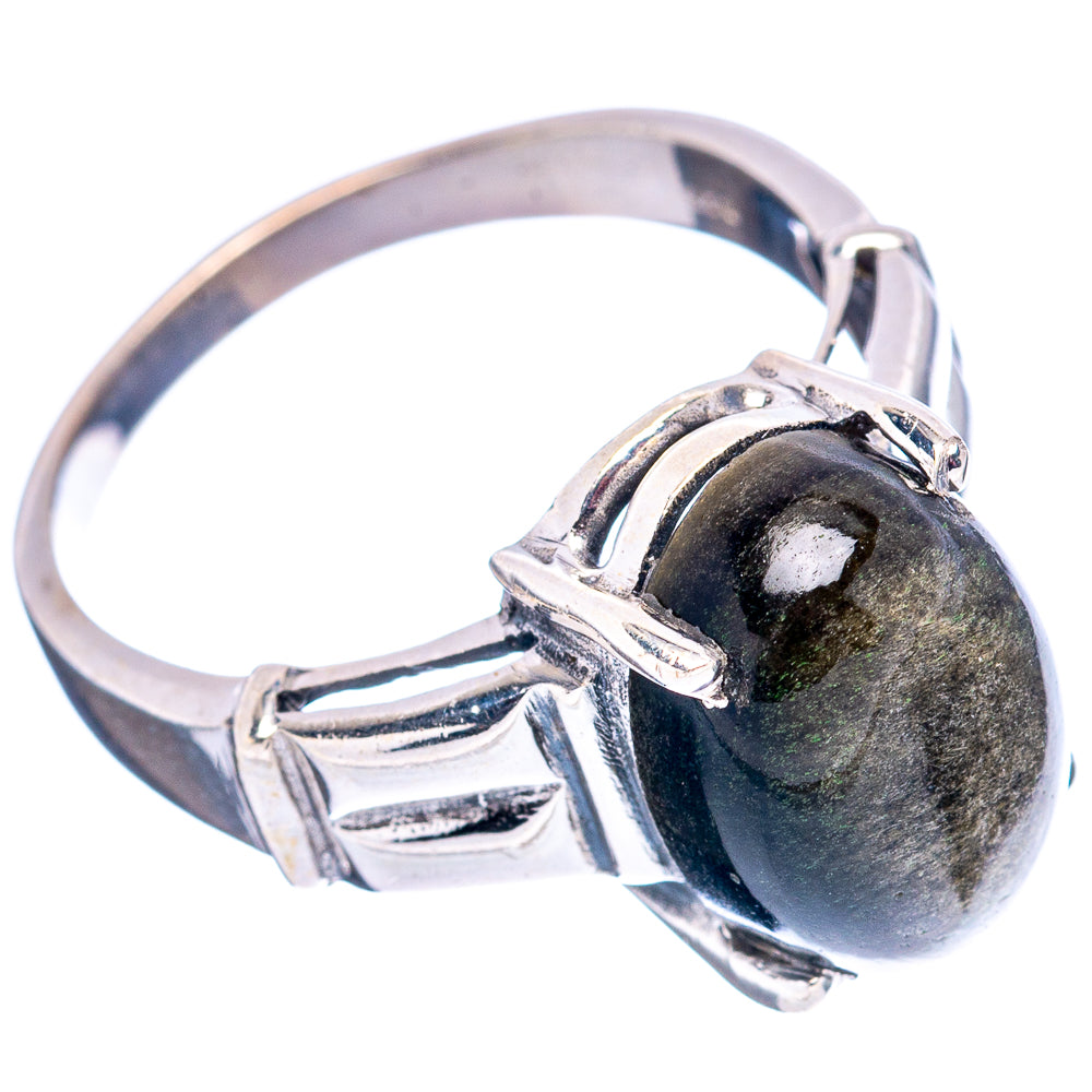 Gold Sheen Obsidian Filigree Style Ring Size 8.75 (.925 Sterling Silver)