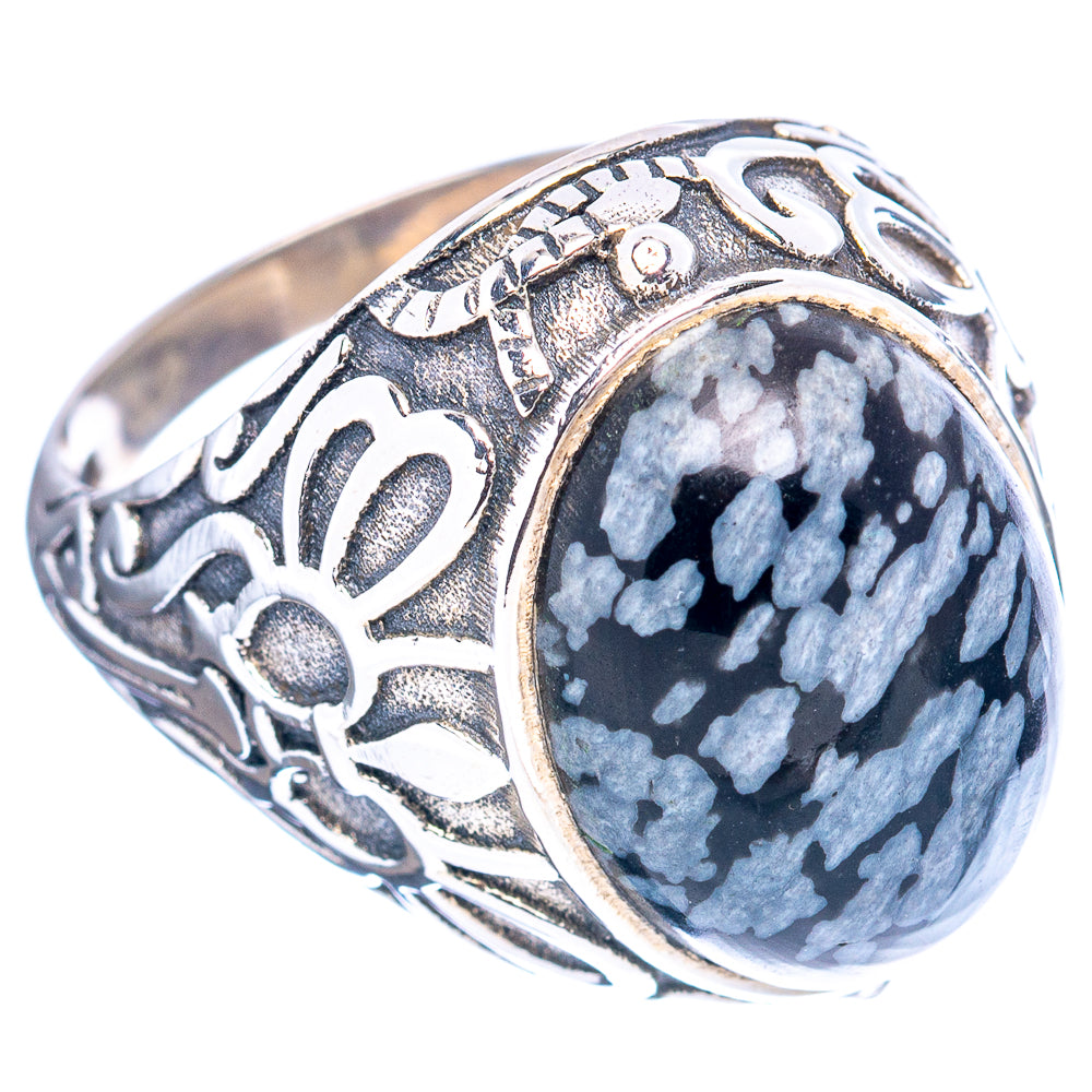 Snowflake Obsidian Filigree Style Ring Size 7.75 (.925 Sterling Silver)