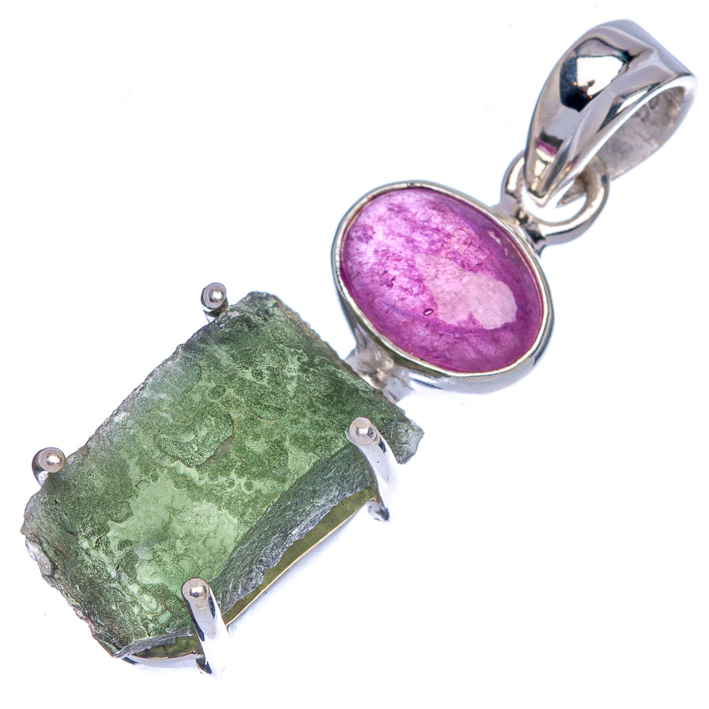 Rare Czech Moldavite, Garnet Pendant 1 3/8" (925 Sterling Silver) P40420