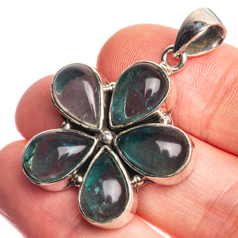 Blue Fluorite 925 Sterling Silver Pendant 1 1/2"