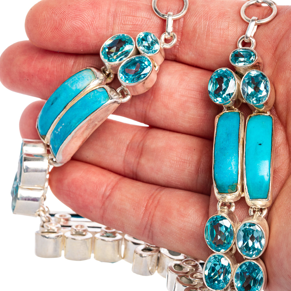 Blue Botswana Agate, Blue Topaz Necklace 16" (925 Sterling Silver) N90093