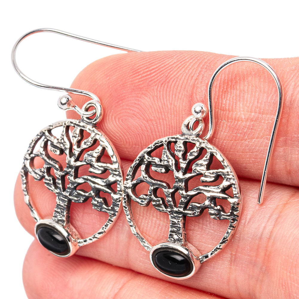 Black Onyx Tree Earrings 1 3/8" (925 Sterling Silver) E3090