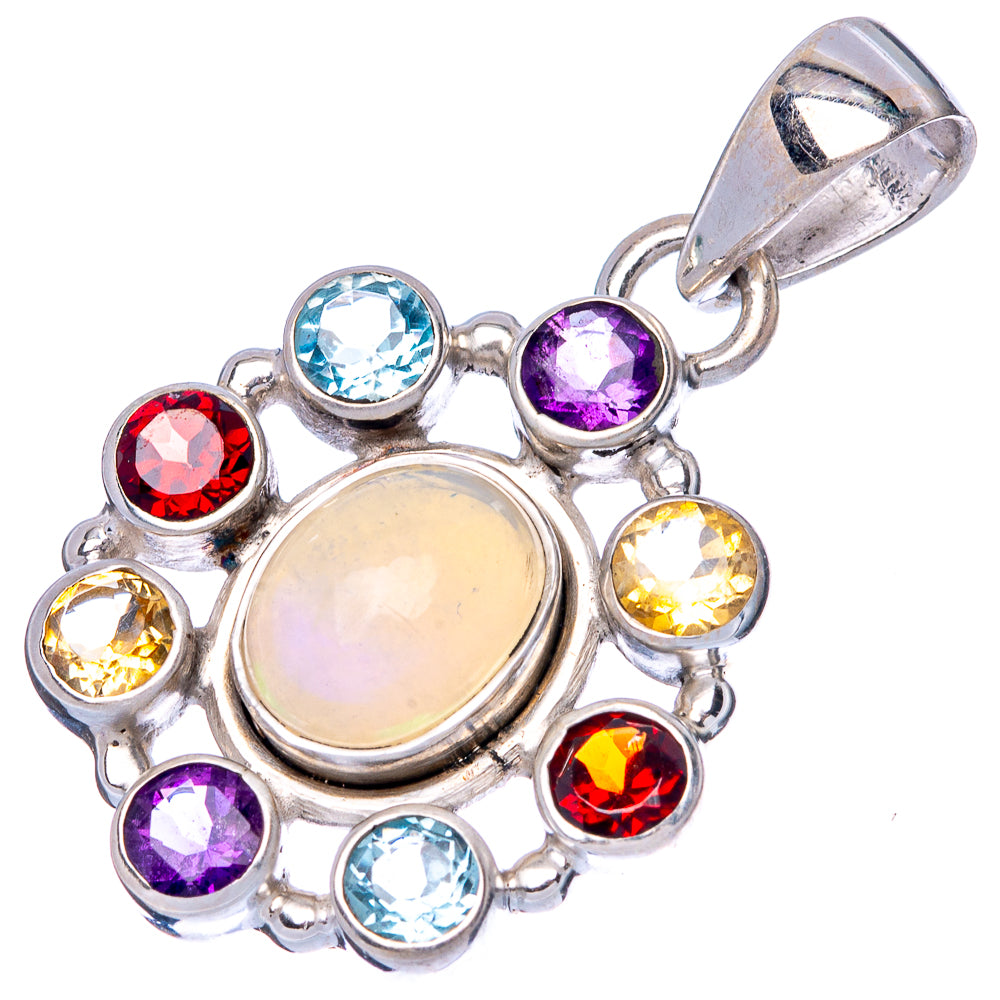 Rare Ethiopian Opal, Garnet, Amethyst, Citrine, Blue Topaz Pendant 1 3/8" (925 Sterling Silver) P42738