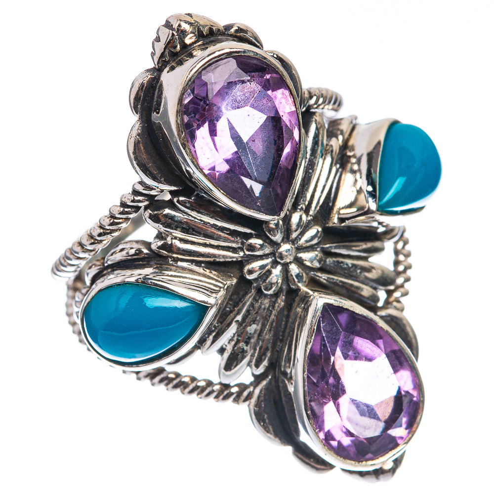 Large Faceted Amethyst, Sleeping Beauty Turquoise Ring Size 7.75 (925 Sterling Silver) RING143373