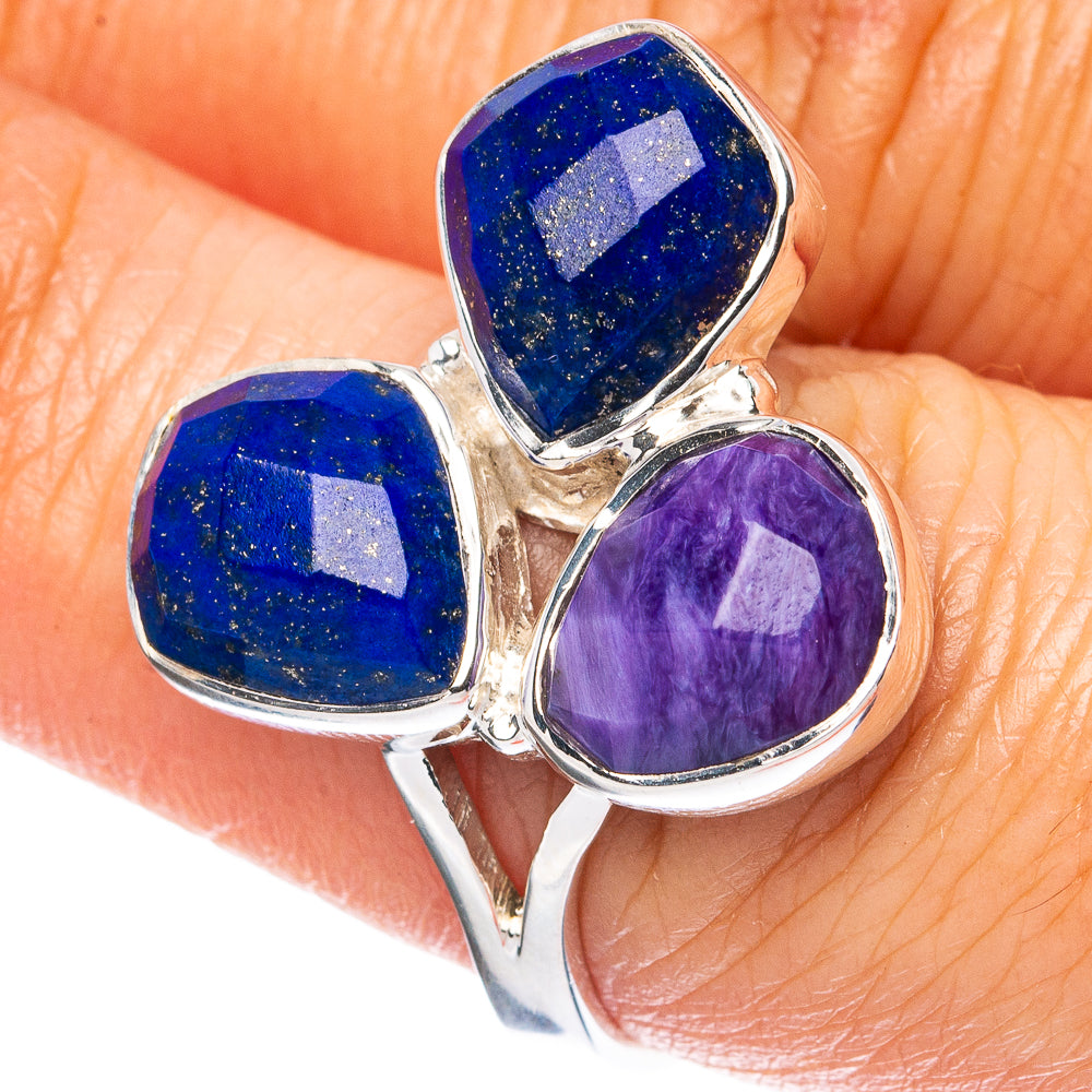 Premium Lapis Lazuli, Charoite 925 Sterling Silver Ring Size 7.75 Ana Co R3604