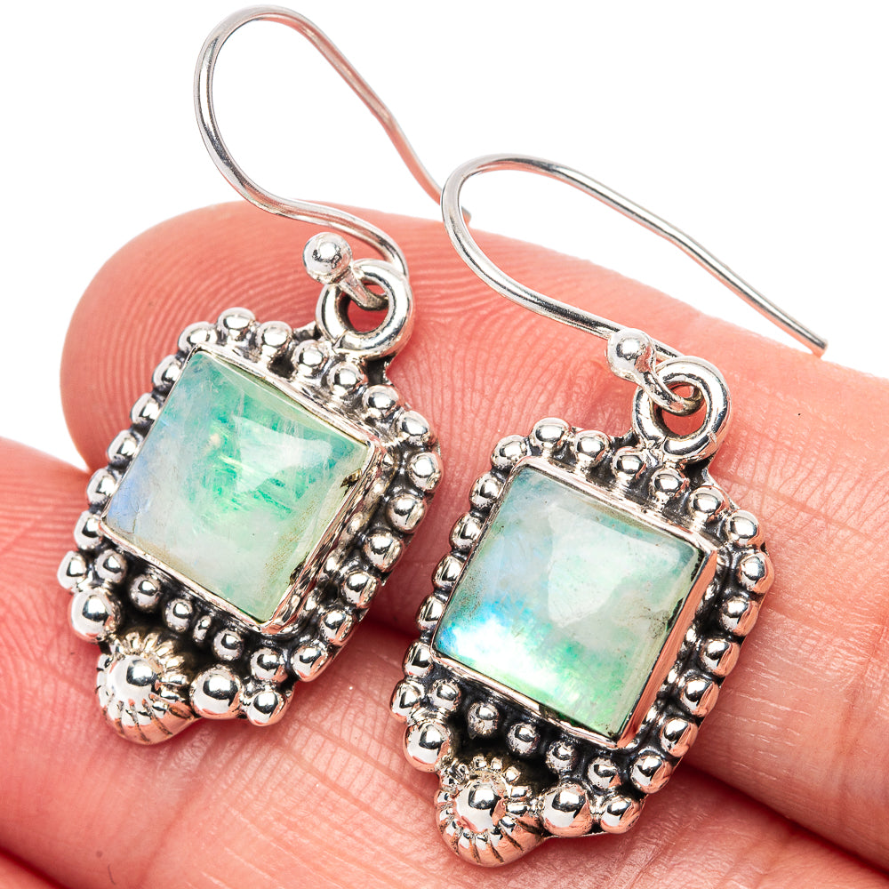 Green Moonstone Earrings 1 1/4" (925 Sterling Silver) E1373
