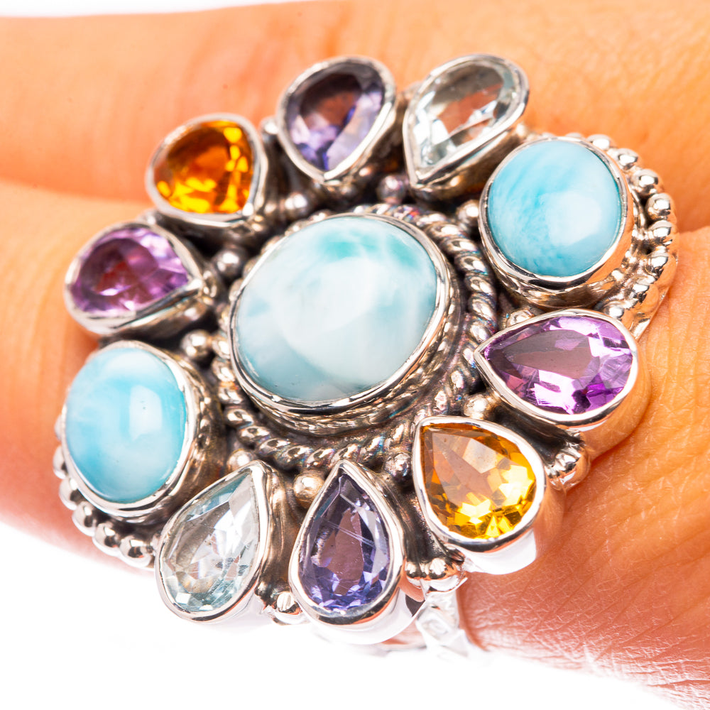 Signature Larimar, Blue Topaz, Tanzanite, Citrine, Amethyst Ring Size 8 (925 Sterling Silver) R141727