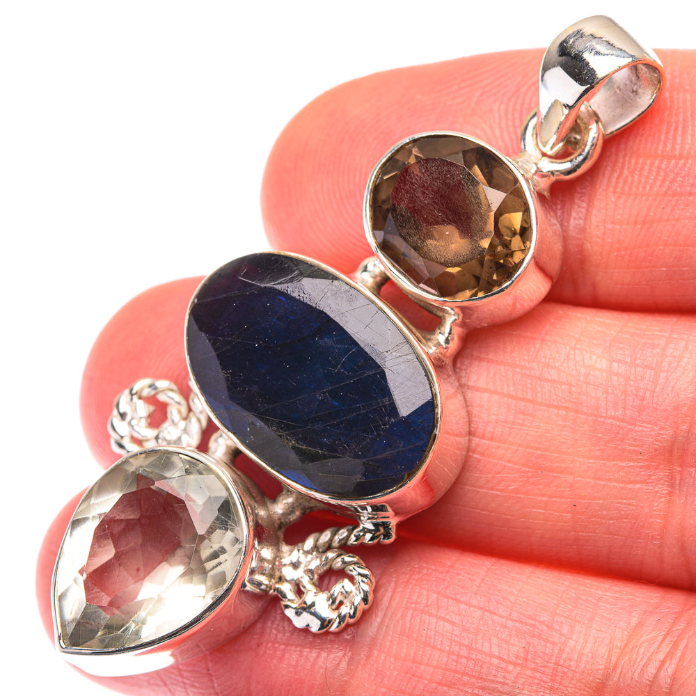 Labradorite, Green Amethyst, Smoky Quartz Pendant 2" (925 Sterling Silver) PD38499