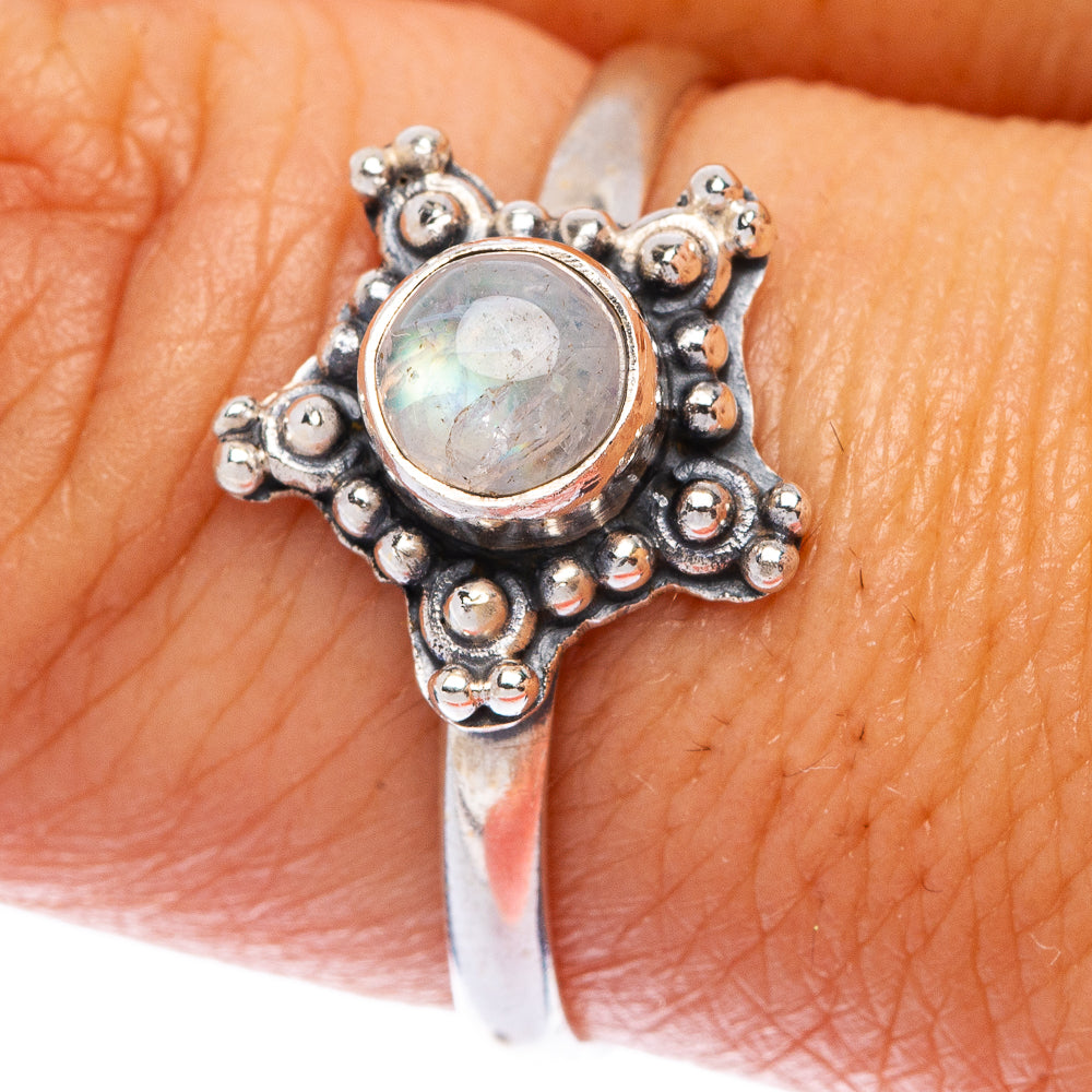 Rainbow Moonstone Dainty Ring Size 8.75 (925 Sterling Silver) R145807