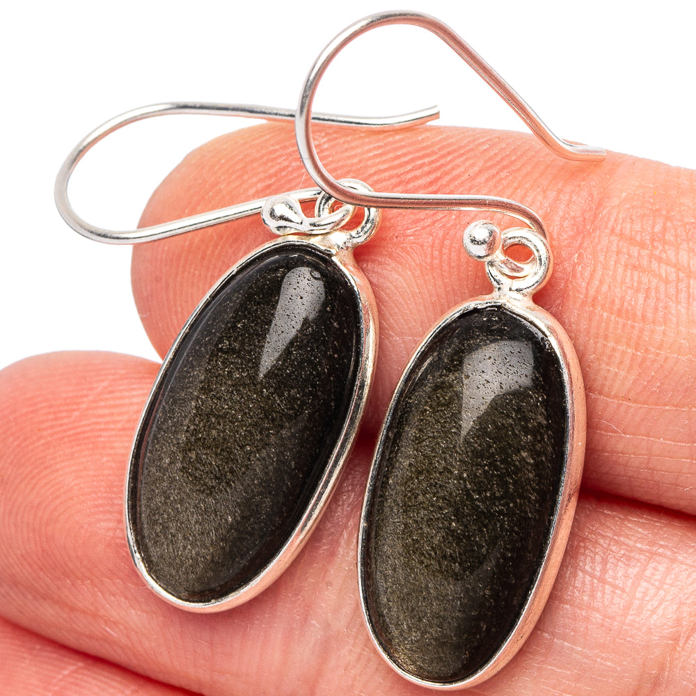 Golden Sheen Obsidian Earrings 1 1/2" (.925 Sterling Silver)