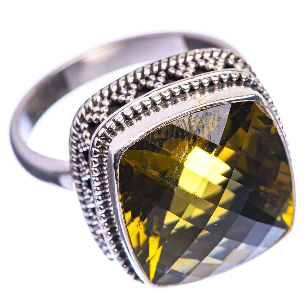 Faceted Olive Quartz 925 Sterling Silver Ring Size 9
