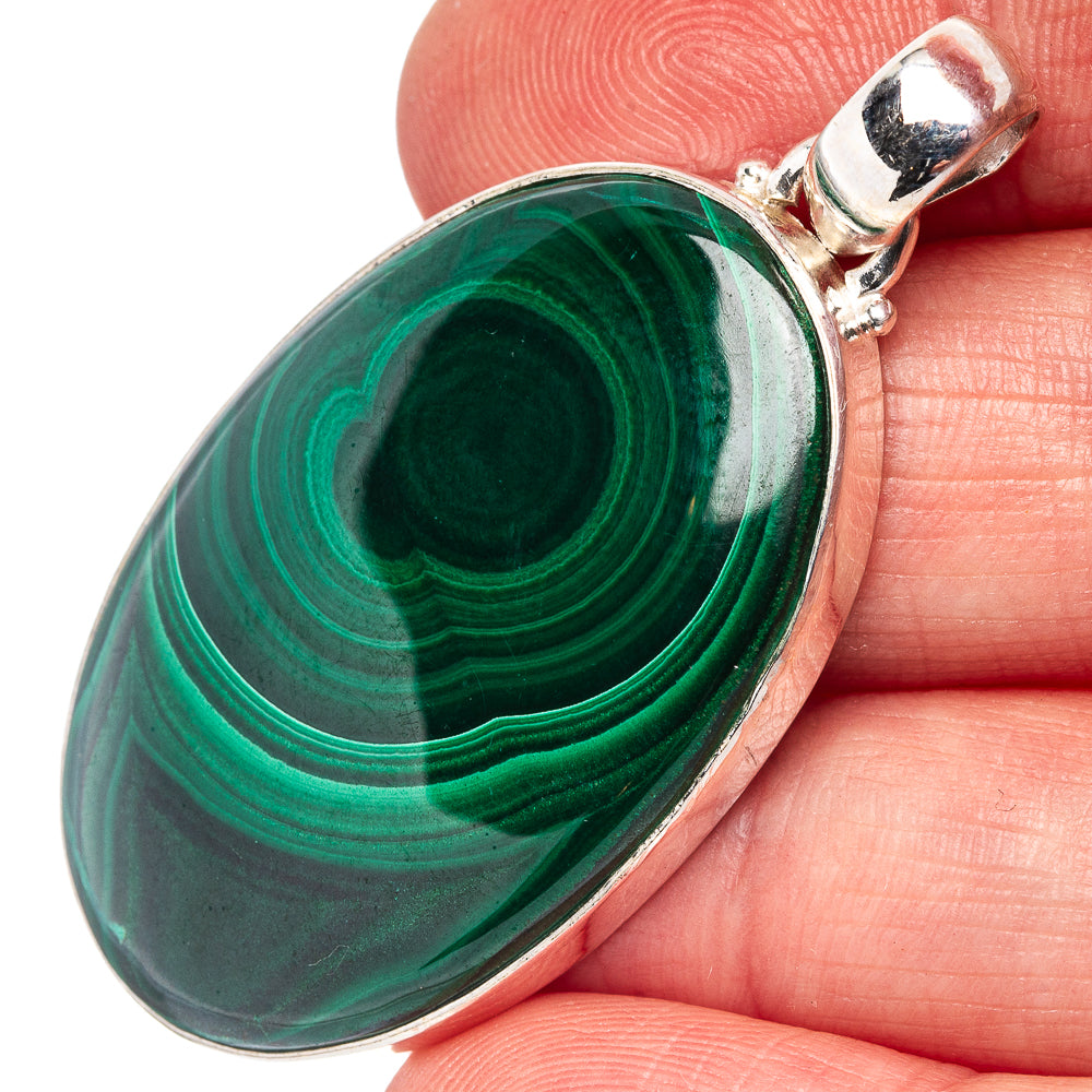 Malachite Pendant 1 7/8" (.925 Sterling Silver)