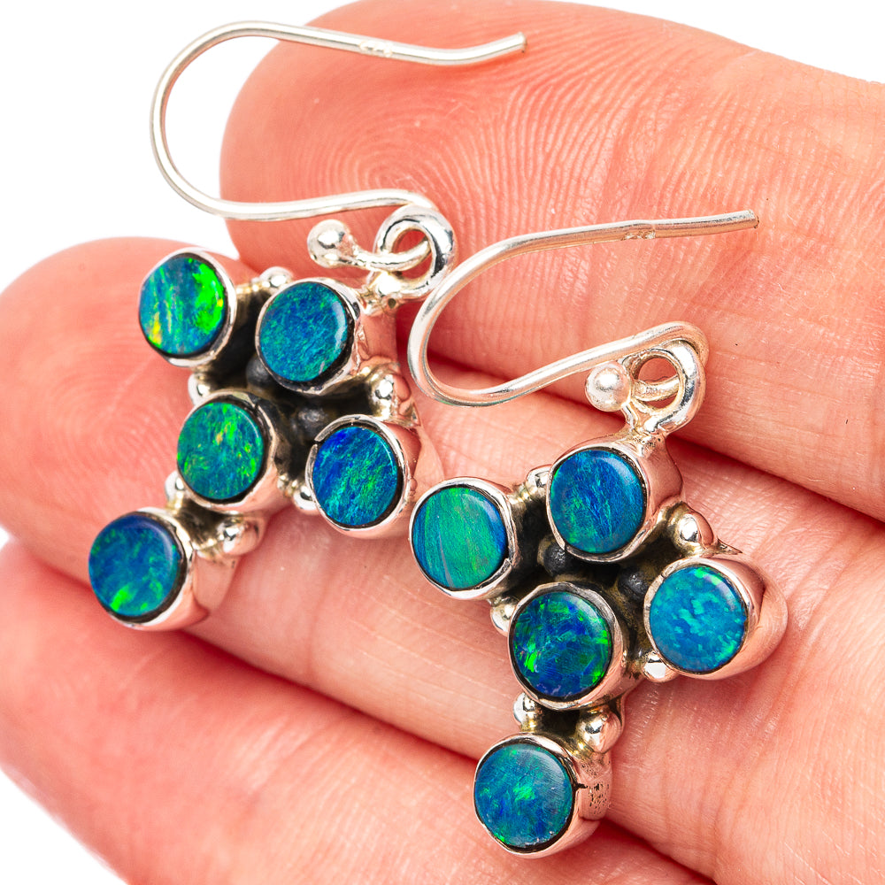 Rare Doublet Opal Cross Earrings 1 3/8" (925 Sterling Silver) E2590