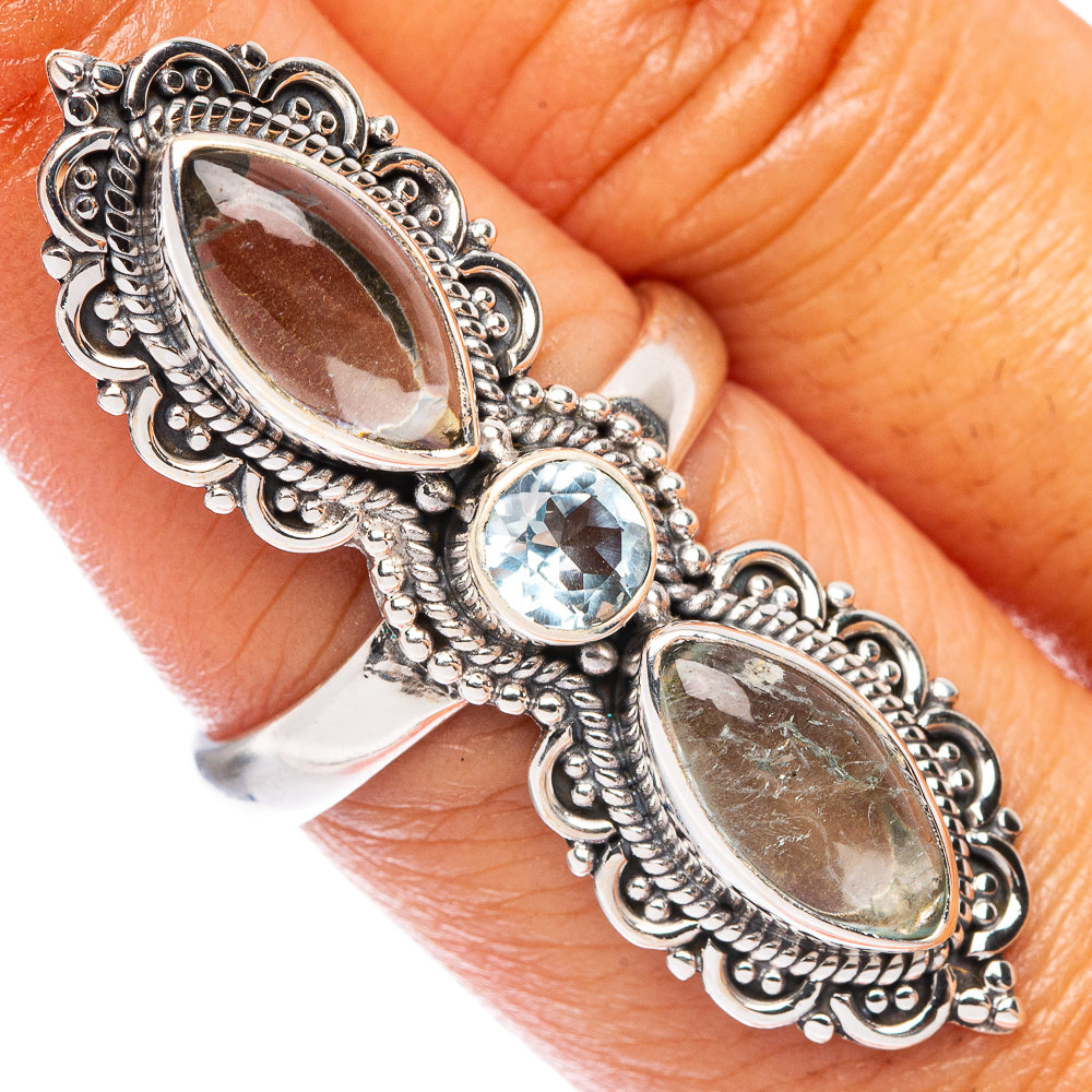 Large Aquamarine, Blue Topaz Ring Size 7.75 (925 Sterling Silver) R7353