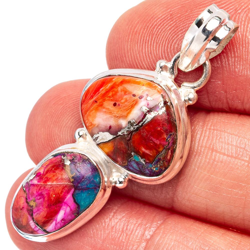 Pink Dahlia Mohave Turquoise Pendant 1 5/8" (.925 Sterling Silver)