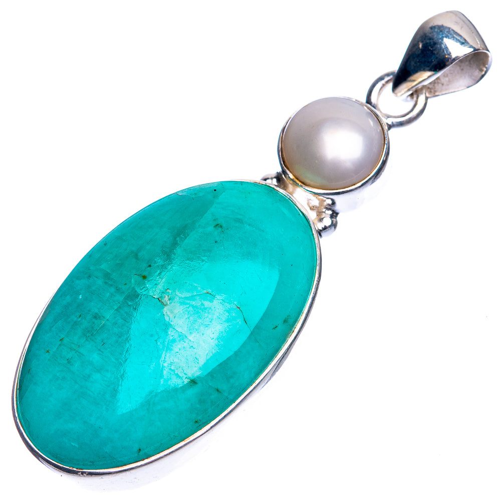Peruvian Amazonite, Cultured Pearl Pendant 2 1/8" (925 Sterling Silver) P39326