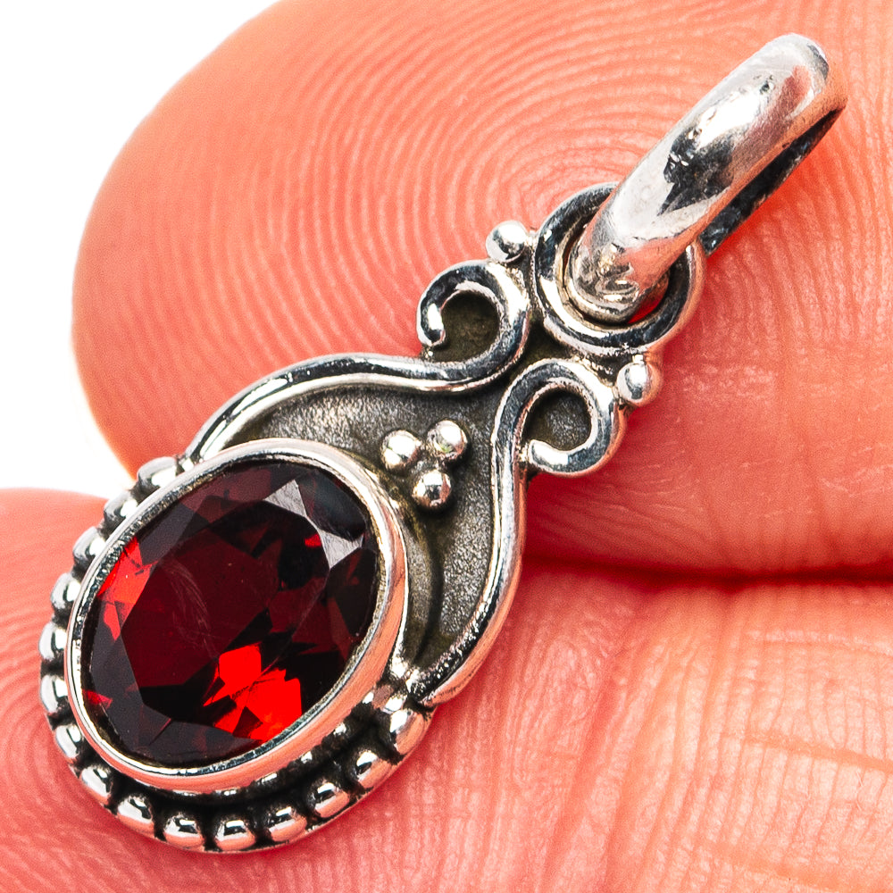 Garnet Dainty Pendant 7/8" (.925 Sterling Silver)